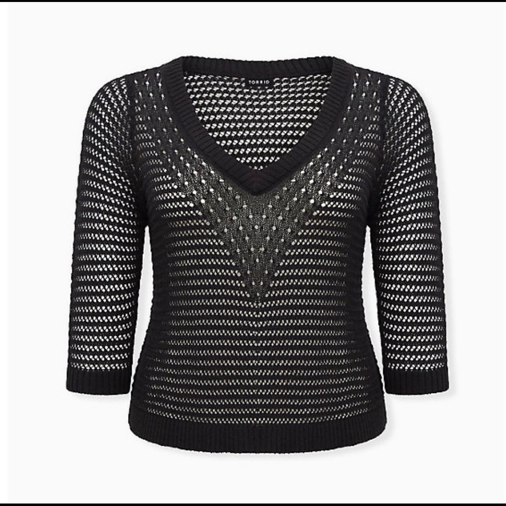 2X-TORRID BLACK KNIT V-NECK CROP PULLOVER SWEATER